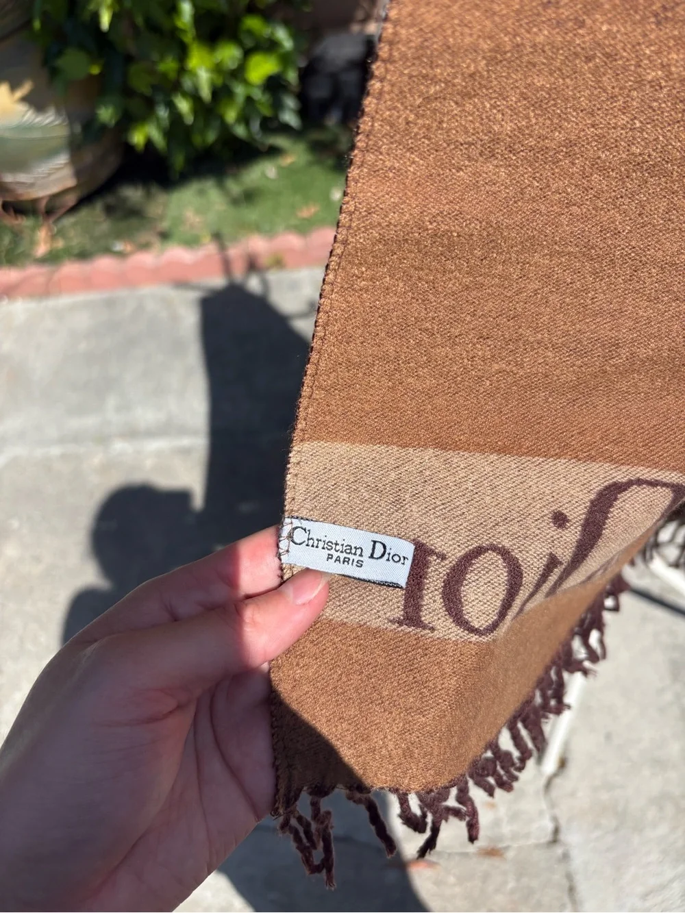 Dior Brown and Gold Logo Scarf